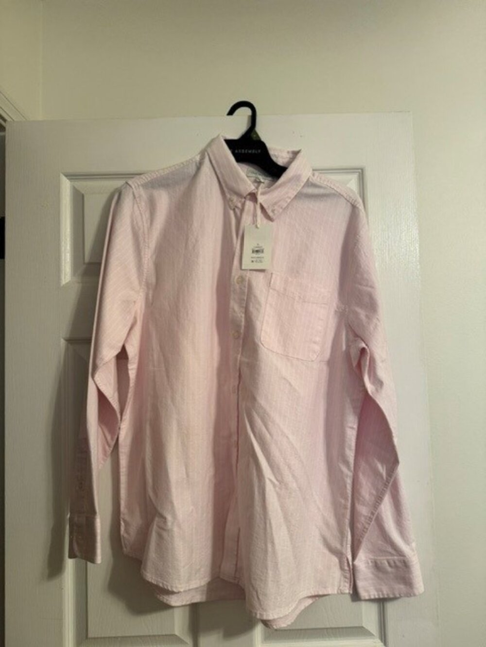 NWT Free Assembly Men's Long Sleeve Oxford Shirt Pink W/ White Stripes Size 2XL